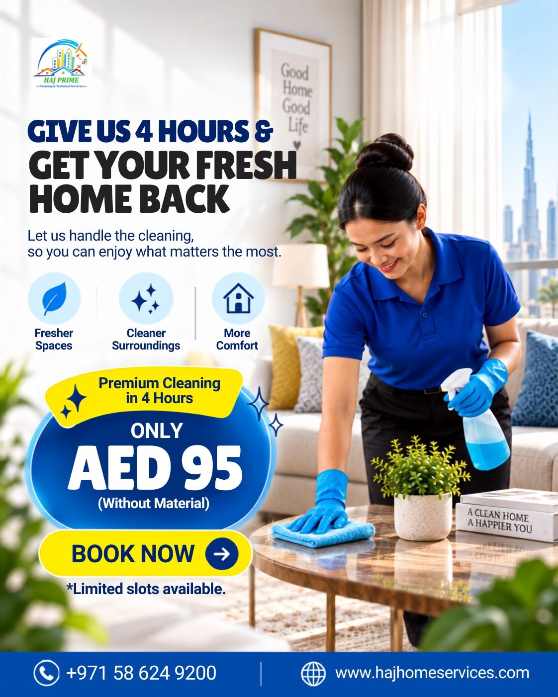 Premium cleaning in 4 hours for AED 95