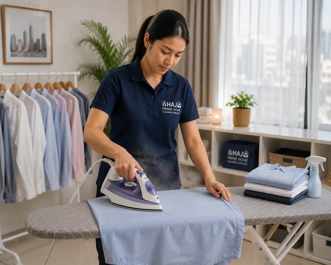 Clothing Ironing in Dubai — HAJ Prime professional female cleaning staff