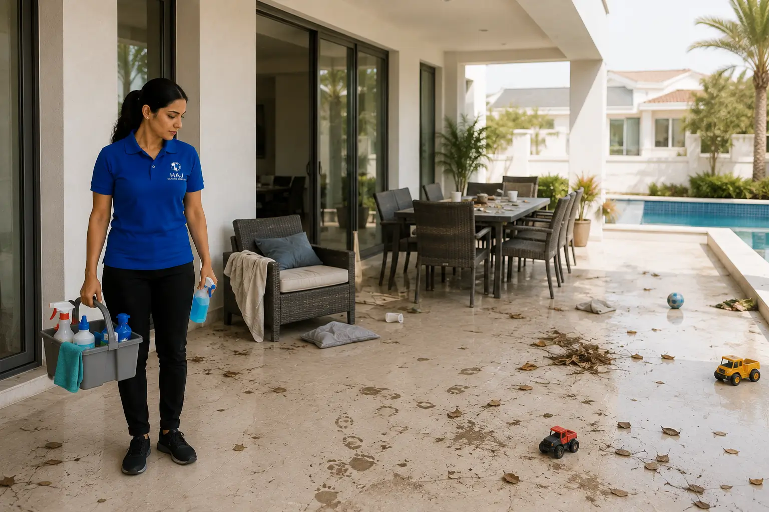 Dusty living room in Dubai before HAJ Prime cleaning